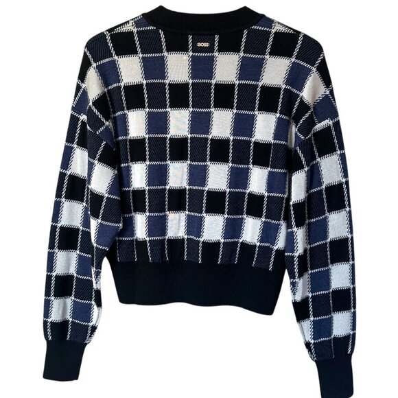 Hugo Boss Fiametta Checker Sweater Womens Size L Drop Shoulder Crewneck Wool - Picture 13 of 13